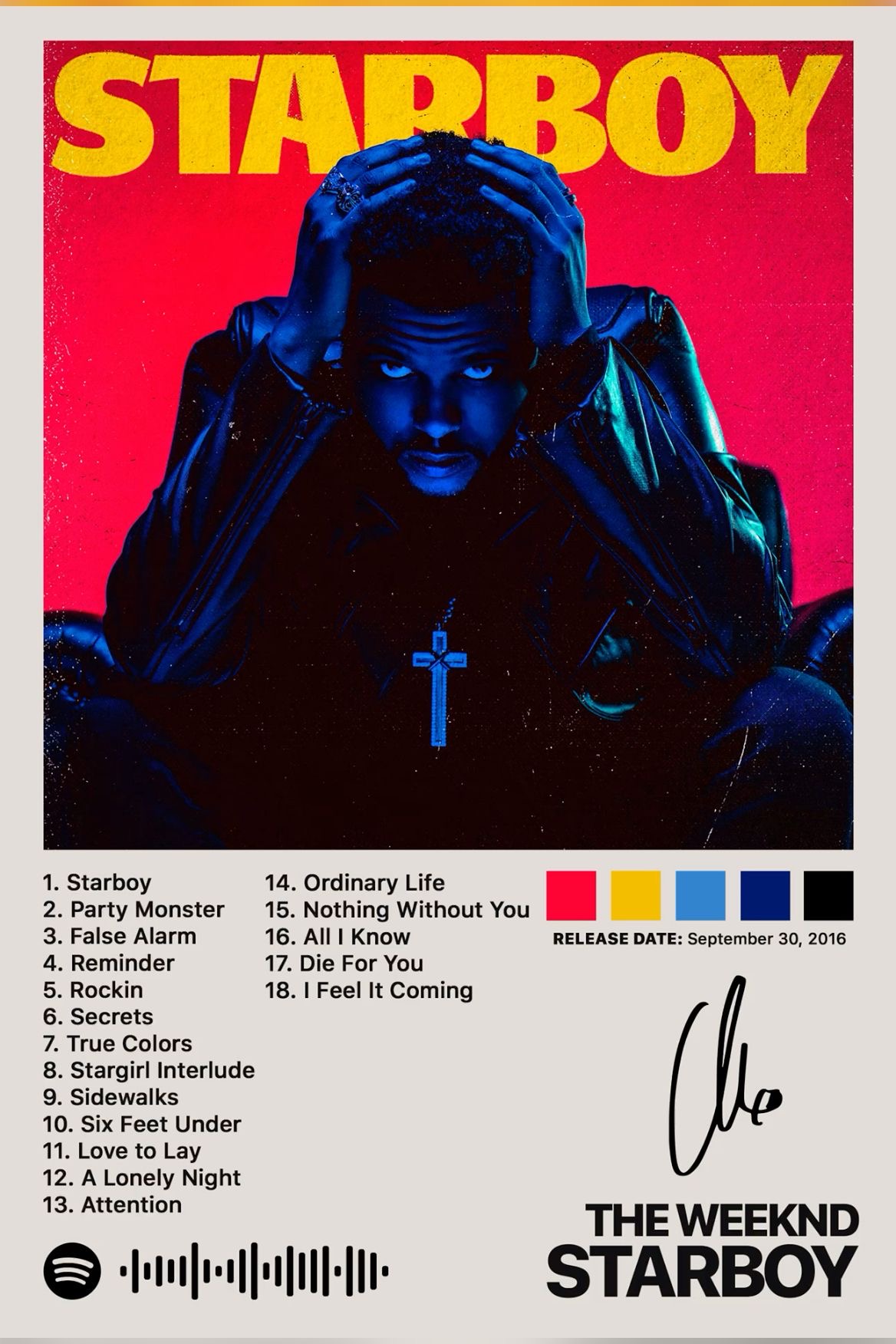 The Weeknd Starboy Album Tracklist Aesthetic Poster