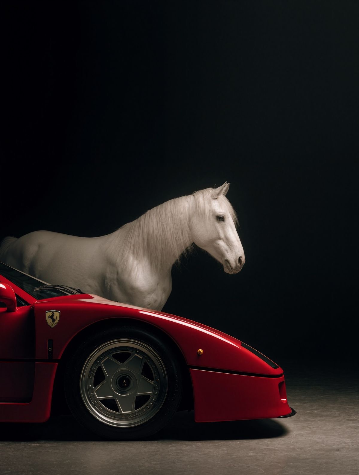 ⁠Ultimate Power - Ferrari F40 & White Stallion Aesthetic Poster⁠