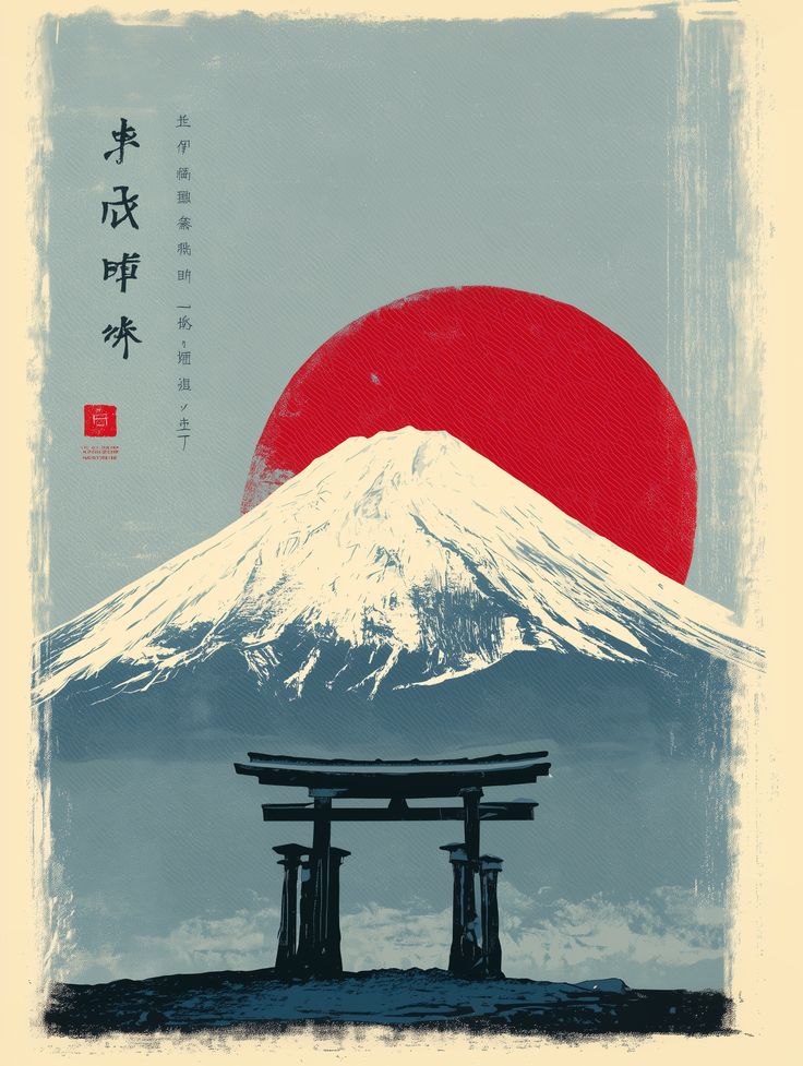 Mount Fuji & Torii Gate - Japanese Vintage Art Poster