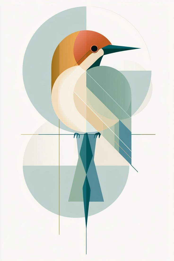 Geometric Kingfisher Abstract Art Poster