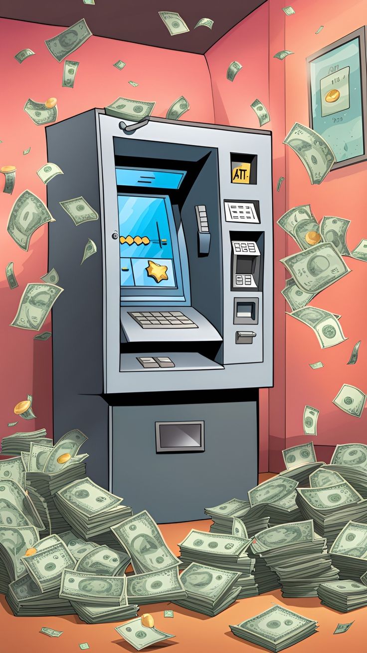 ATM Money Overflow Comic Style Art Poster