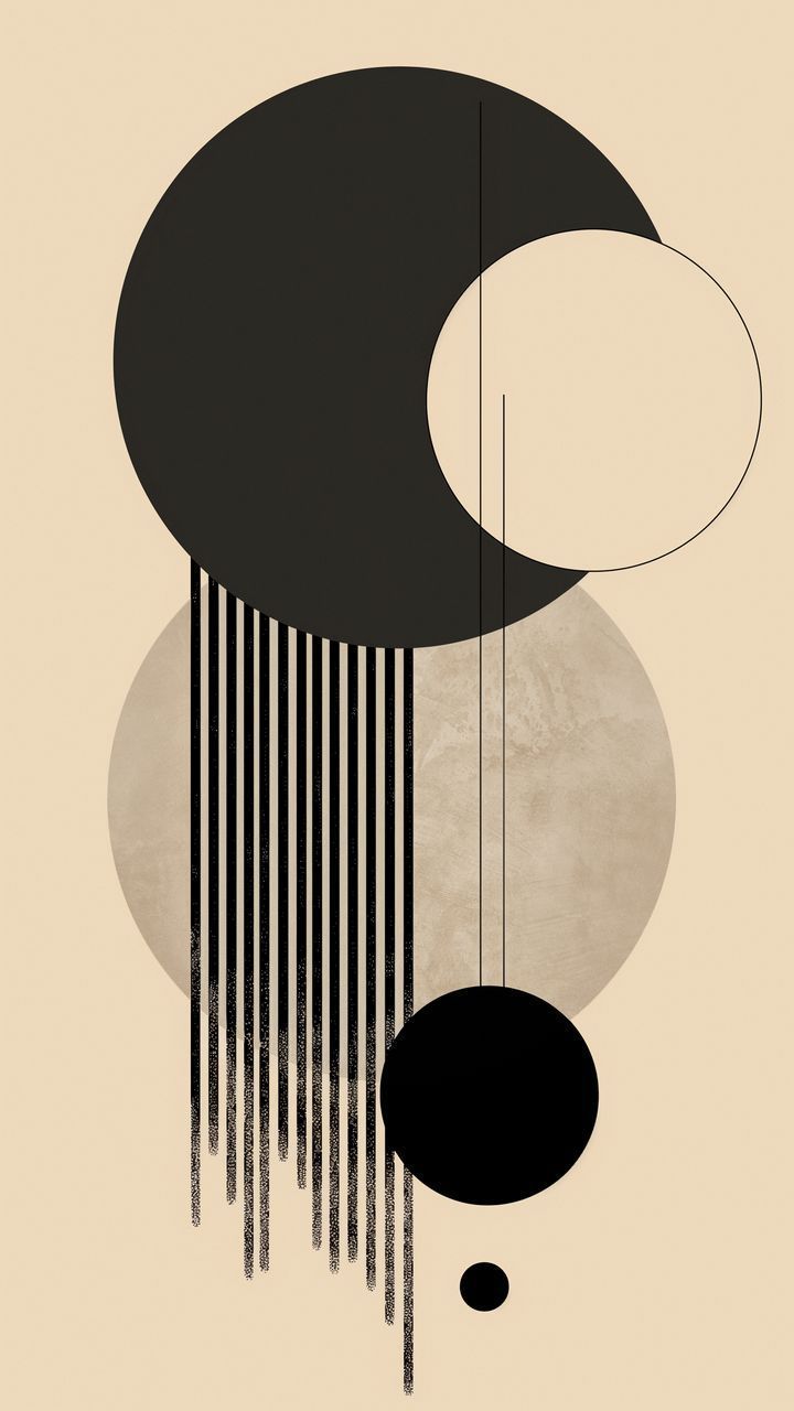 Geometric Circles & Rain Lines - Modern Boho Abstract Poster