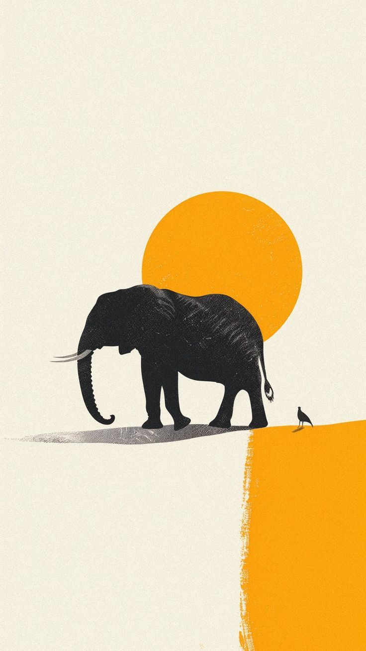 Elephant & Golden Sun - Minimalist Safari Poster